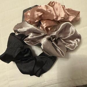 Gianni Satin Hair Scrunchies in Brown and Pink and Black
